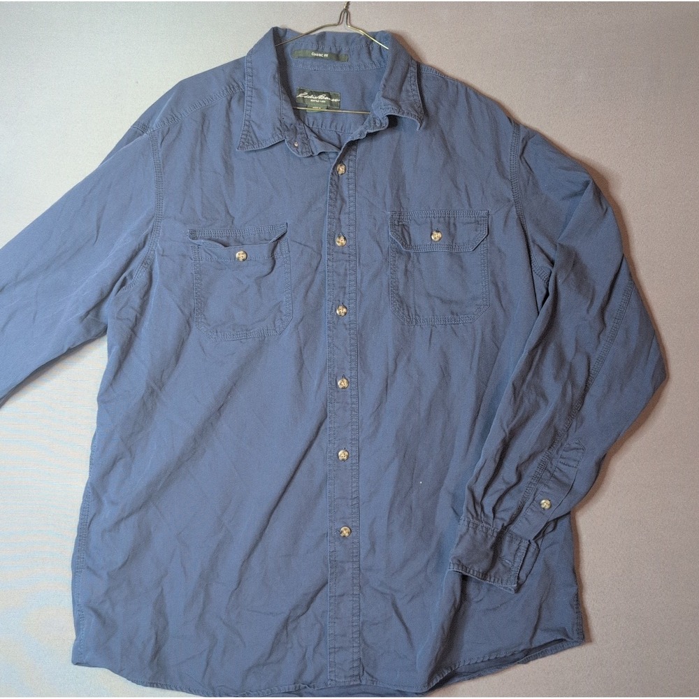 Eddie Bauer Men's XL Long Sleeve Cotton Button Down Blue Classic Fit